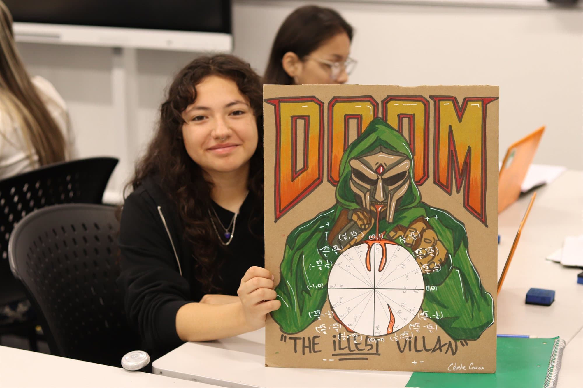 A Highland Prep student with an original illustrated poster