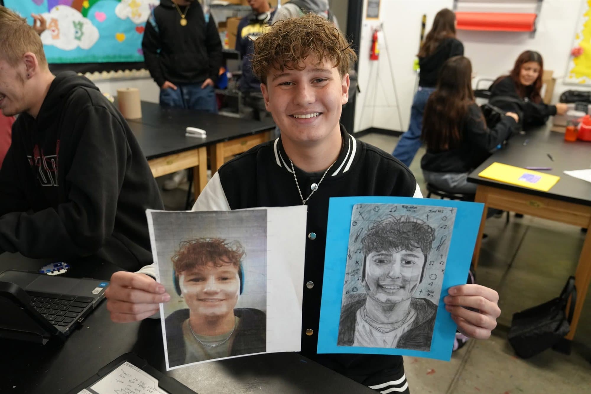 A Highland Prep art student with self-portrait studies