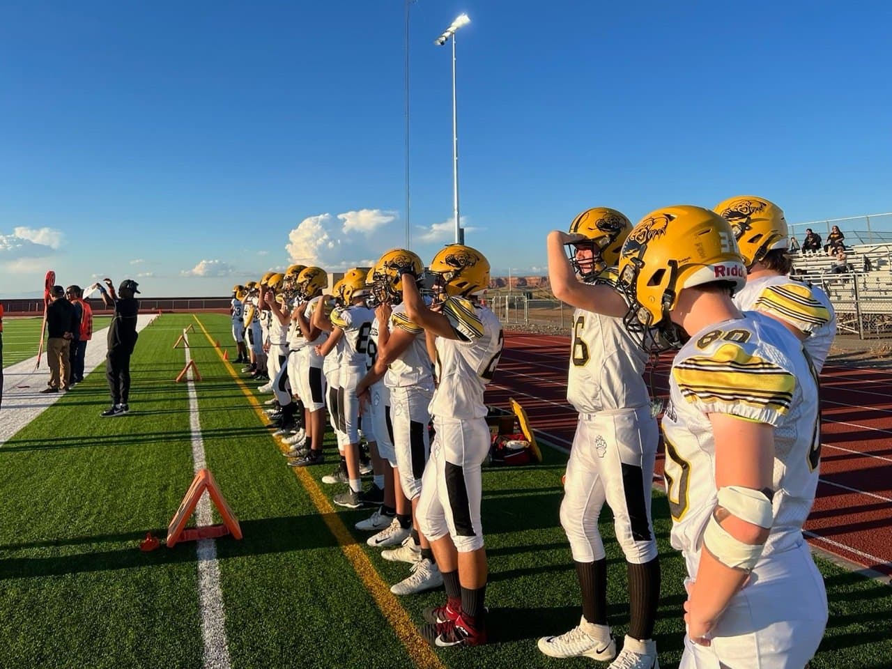 Highland Prep football players lined up before a game