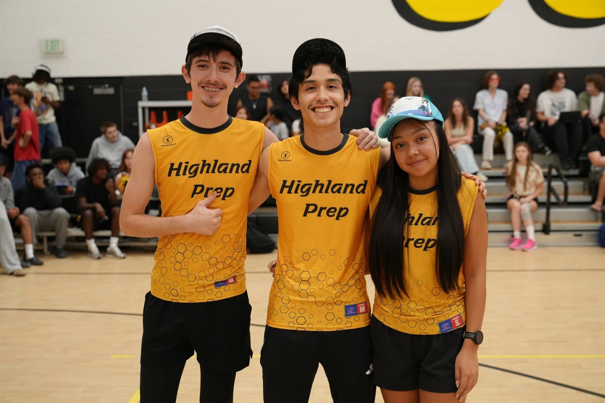 Highland Prep students in spirit jerseys at a pep assembly