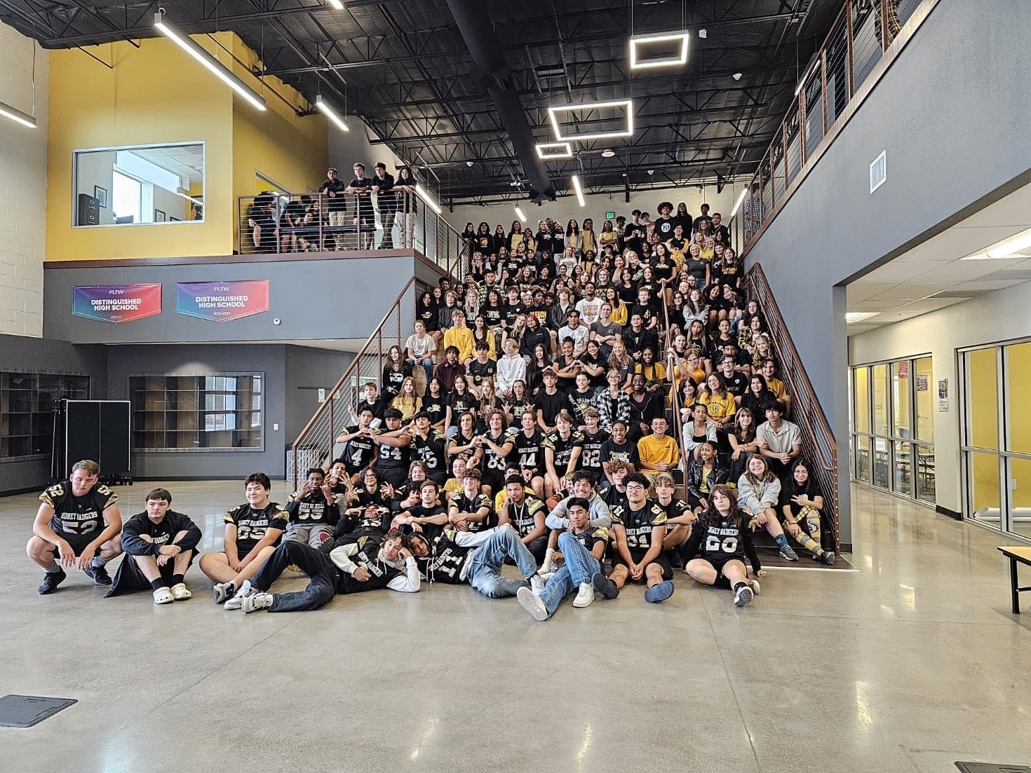 Highland Prep students gathered on the campus stairs