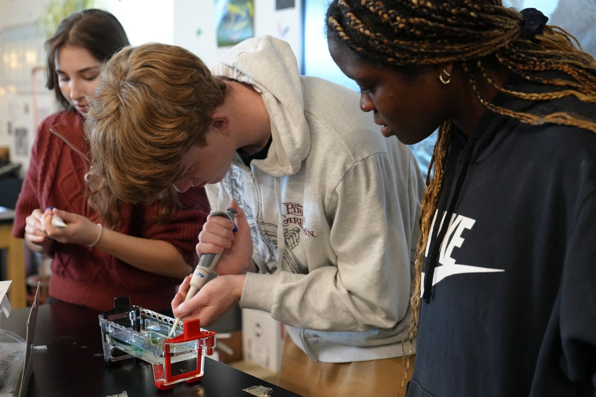 Highland Prep students working on an electronics build