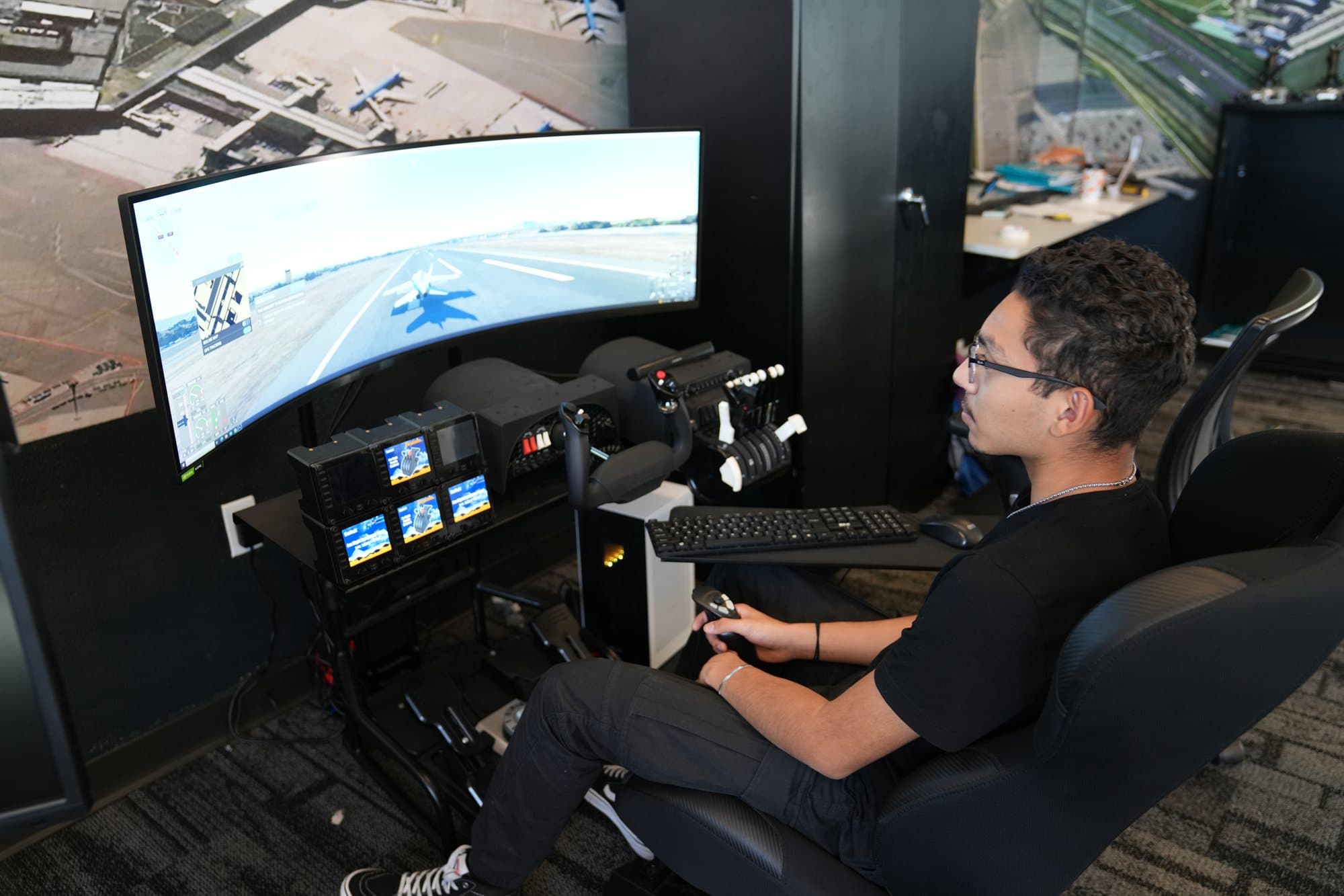 A Highland Prep student on the simulator