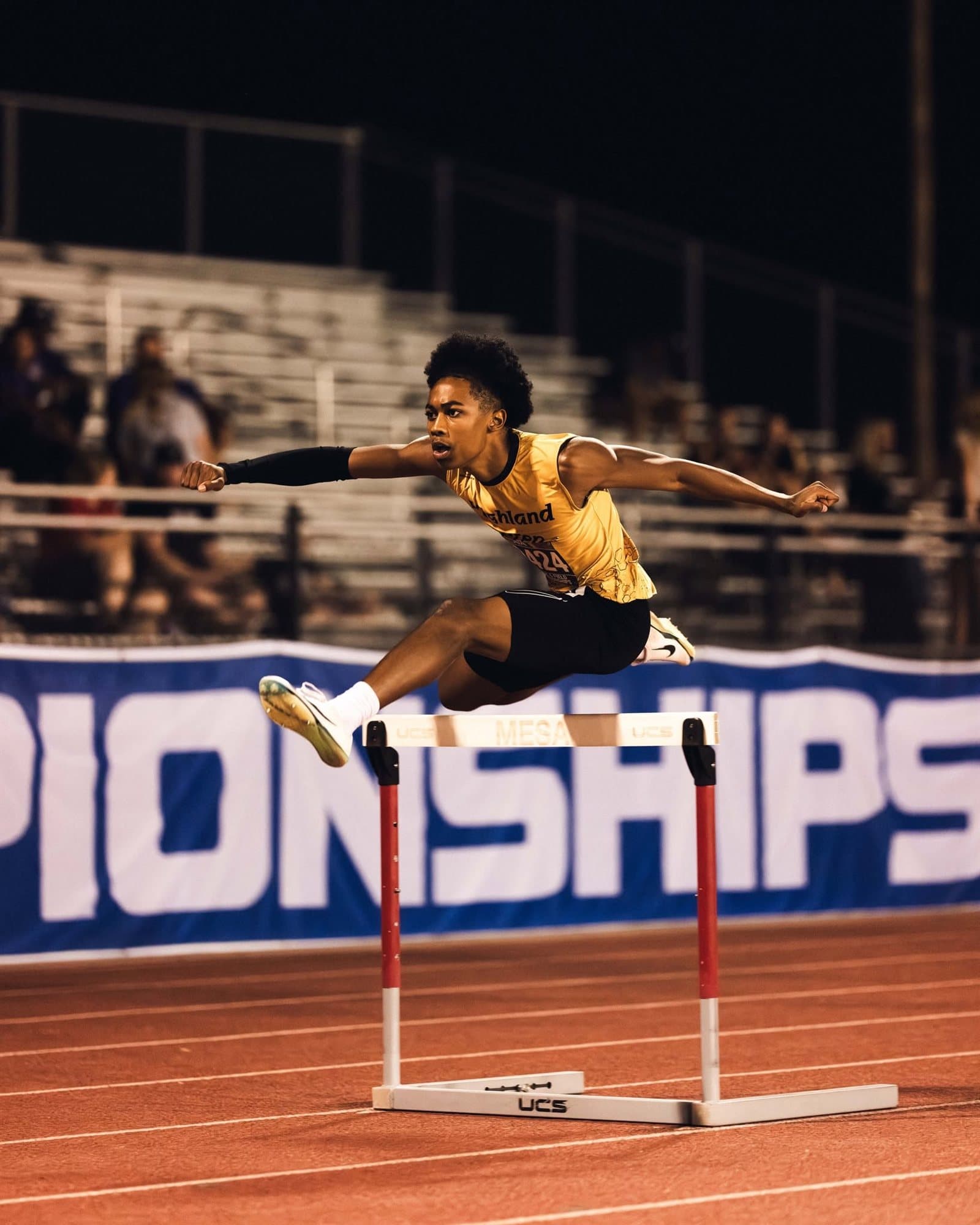A Highland Prep hurdler at the state championships