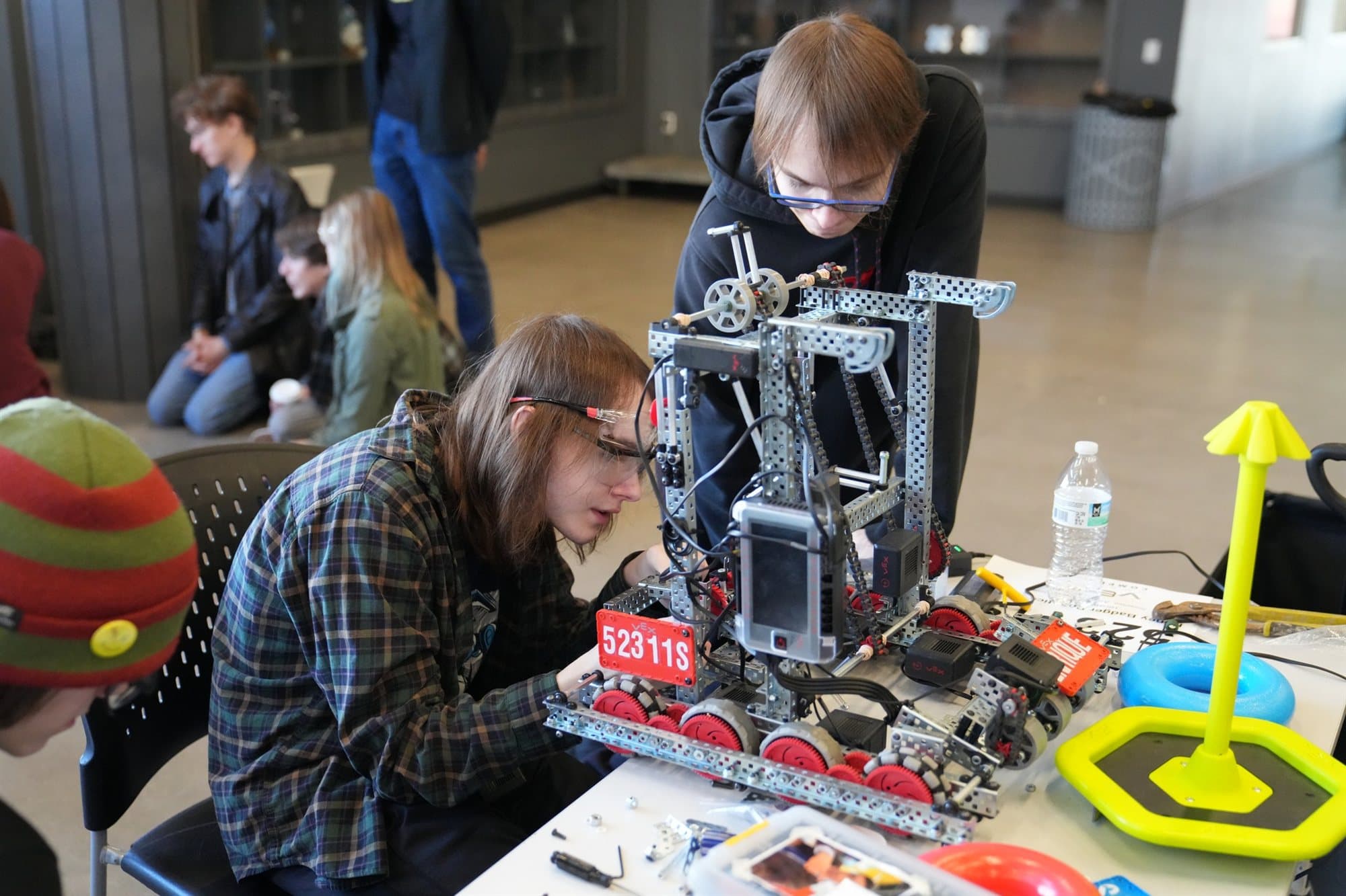 Highland Prep students building a VEX competition robot